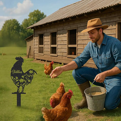 Personalized Metal Chicken Coop Sign, Custom Name Chicken Coop Signs for Outside, Decorative Garden Stakes, Metal Yard Art, Backyard Farmhouse Decor, Chicken Gifts for Women Man Color05