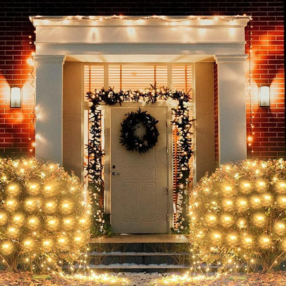 Christmas Net Lights, 610 LED Large Outdoor Net Mesh Lights 34.5X 5ft, 8 Modes Waterproof Twinkle String Lights Connectable for Bushes Christmas Yard Decor, Warm White