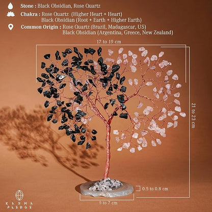 Crystal Tree for Home and Office Decoration, Black Obsidian & Rose Quartz Healing Stones Handmade Tree of Life for Positive Energy, Money, Good Luck, Christmas Decor, Birthday Gifts for Women, Mom