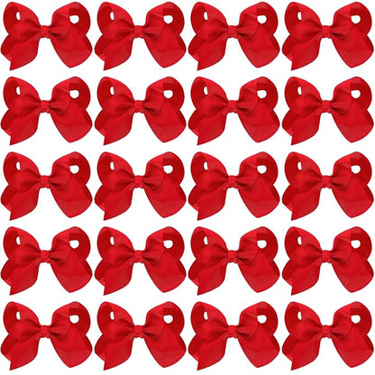 20Pcs 4" Hair Bows,Grosgrain Ribbon Solid Color Hair Bow with Alligator Clips,Hand-made Toddler Red Bows Hair Accessories for Girls Kids Children Little Teen (Red)