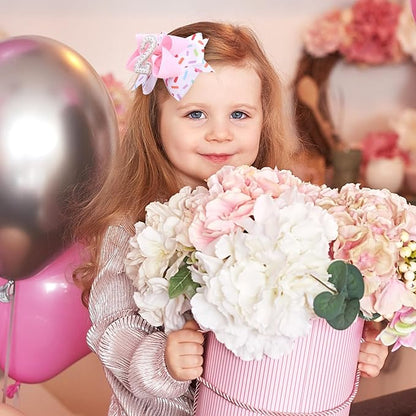 2PCS Hair Bows for Baby Girls Birthday - 2nd Birthday Hair Bow Sweet Theme with Ice Cream Party, Pink Hair Accessories for Baby Toddler 1 2 3 4 5 6 Years, Outfit & Decorations