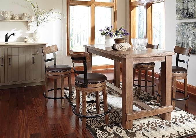 Signature Design by Ashley Pinnadel 24.25" Modern Farmhouse Swivel Counter Height Barstool, Light Brown