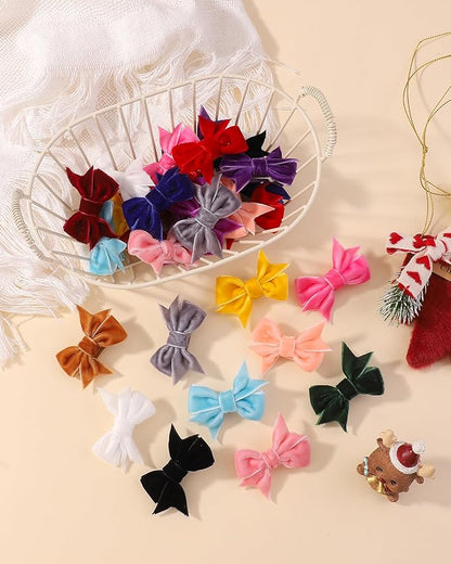 doboi 30PCS Christmas Hair Bows Velvet Baby hair clips 2" mini bows for hair Fully Lined Hair Barrettes Alligators for Infants Toddlers