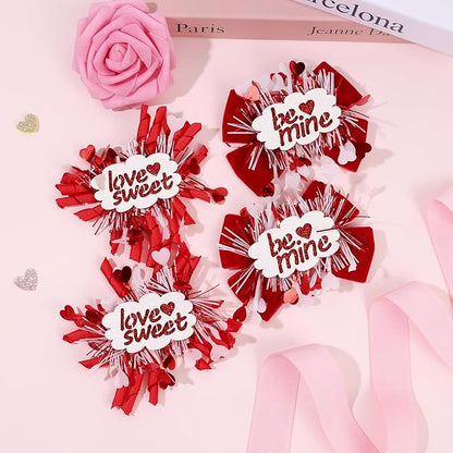 CN 4PCS Valentines Day Hair Bows for Girls Red Pink Love Heart Hair Clips Grosgrain Ribbon with Alligator Clips Hair Accessories for Kids Toddler Teens on Valentines Birthday