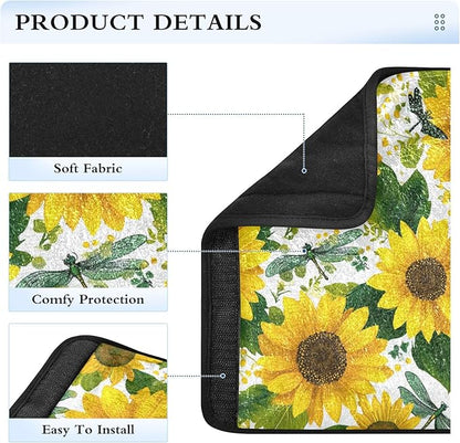 2 Pack Seatbelt Covers Seat Belt Cover Pad for Adults Boys Girls Car Seat Strap Covers Pads Cushion Universal Shoulder Strap Pad Protector for Backpack Camera Bag 6.5 Inch Cute Yellow Sunflowers and D