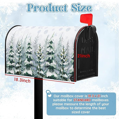 Winter Cedar Magnetic Mailbox Cover Snowy Forest Mailbox Wrap Pine Tree Snowflake Nature Landscape Mail Post Letter Box Cover for Christmas Holiday Garden Yard Decor Standard Size 18" X 21"