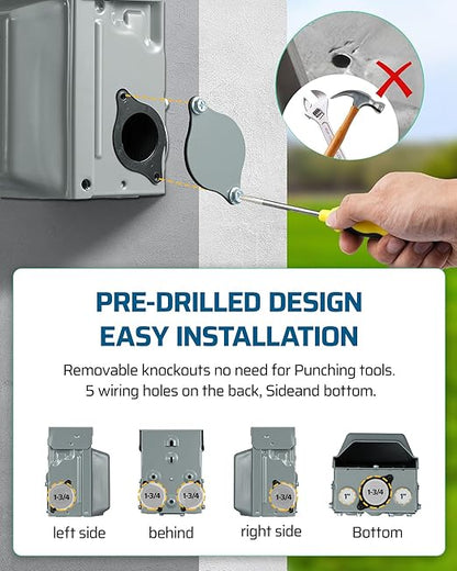 DEWENWILS Outdoor Outlet Box with 20 AMP WRTR GFCI Receptacles, Countdown Function & 4/8 Hrs Cycle, 125V/2500W, 1/2hp Rainproof 3R Enclosure, Outdoor Electrical Outlet Box for Decor, Yard