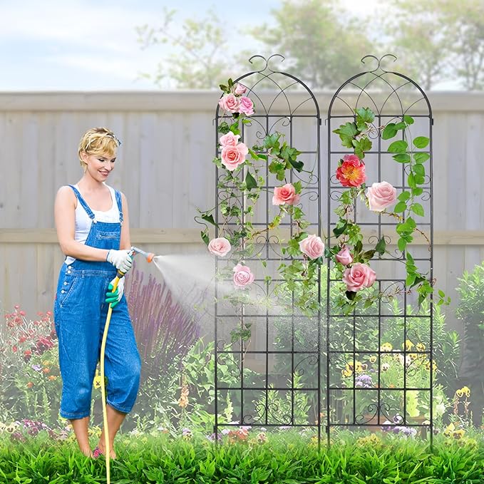 4 Pack Metal Garden Trellis 86.2x19.7inch for Climbing Plants,Rustproof Sturdy Black Steel Trellis Plants Support Outdoor for Outdoor Roses Vine Cucumbers Vegetables Flower Support