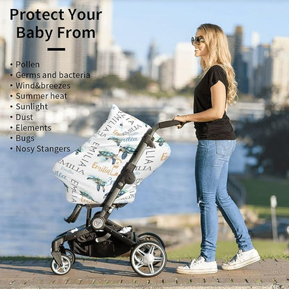 Personalized Baby Car Seat Cover with Name Stroller Canopy Custom Sea Turtle Carseat Cover Newborn Baby Boy Girl Nursing Cover for Moms First Birthday Gift
