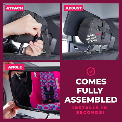 Todays Kids Baby Car Mirror for Back Seat Rear Facing - 360-Degree Adjustable Backseat Baby Mirror for Car, Extra Wide & Crystal Clear Car Mirror Baby Rear Facing Seat - Fully Assembled & Shatterproof