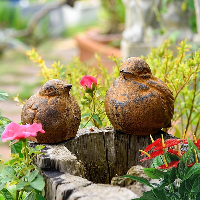 Sungmor Cast Iron Bird Statue, Vintage Animal Collection Figurines, Home Office Table Decor, Paperweight, Doorstop, Garden Lawn Cute Ornament, Rust Finish