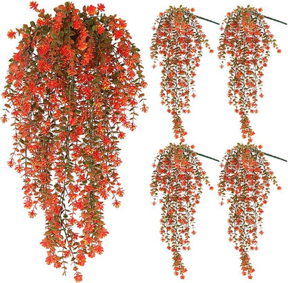 SJL Artificial Fake Fall Hanging Flowers Fake Plant Artificial Hanging Plants Flower Fall Eucalyptus Palnts Outdoor Faux Autumn Vines Decor Real Touch for Patio Living Room Thanksgiving (Salmon)