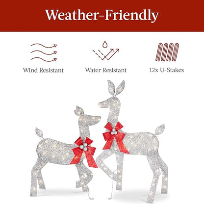 Best Choice Products 4ft 3-Piece 2D Lighted Christmas Deer Family Set, Large Outdoor Yard Reindeer Holiday Decoration with 175 LED Lights, Stakes, Zip Ties - Silver