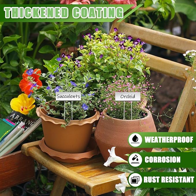 Maitys 60 Pcs Metal Plant Label Stakes Garden Name Markers Outdoor Waterproof Stainless Steel Nursery Tags for Vegetable Herb Flower Seed Identification with 2 Pcs Pens