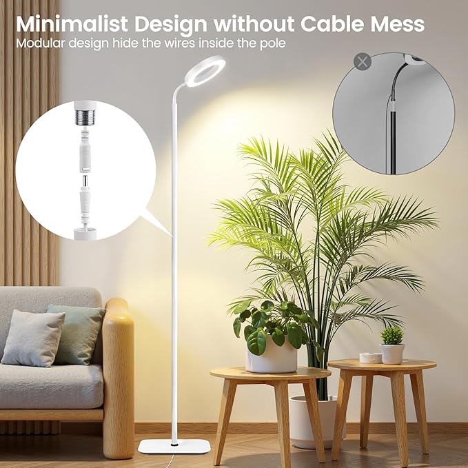 Grow Lights for Indoor Plants,Floor Lamp with 63IN Stand,Full Spectrum,10 Dimming,Halo Ring Warm Light, 3/9/12H Timer,Height Adjustable,Metal Stable Base Growing Light for Tall Small Plant