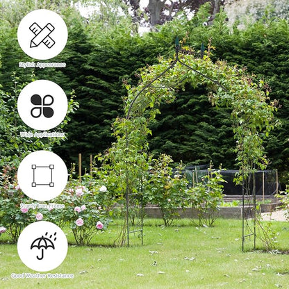 GOFLAME Metal Garden Arch, Rose Garden Arbor for Various Climbing Plant, Outdoor Lawn Backyard, Gothic Style Arch Stand Wedding Party Ceremony Decoration