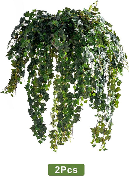 2PCS Fake Plants Decor,Artificial Morning Glory for Home Decor Indoor,Fake Ivy Plants Realistic Faux Plants Indoor for Home Living Room Bedroom Office Decoration