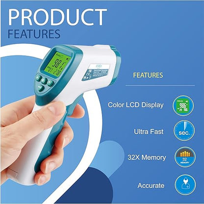 Elate Forehead Thermometer | Digital Infrared No-Touch Thermometer for Adults, Kids, and Infants | with Fever Alarm | Home Medical Grade for Nurse Accessories | Newborn Essentials