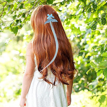 7 Pieces Hair Clips for Girls, Bow Curly Hair Extensions for Kids, Straight Little Girl Hair Clips Accessories for Ponytails Princess Dress-Up