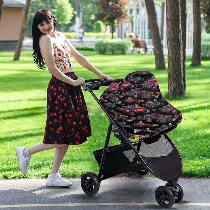 Hot Rod Baseball Racing Car Baby Car Seat Covers Checkered Flag Carseat Canopy Soft Infant Stroller Cover Nursing Breastfeeding Covers for Girls Boys Newborn Fit Summer Spring Autumn