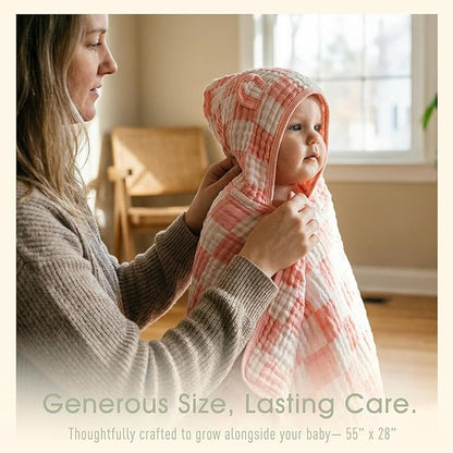 Ultra-Soft Muslin Toddler Hooded Towel - 55 x 28 Inches, Ideal for Bath & Beach, Suitable for Both Boys & Girls from Newborns to Toddlers