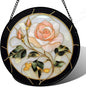 Stained Glass Window Hanging - Black White Pink Rose Sun Catcher for Door Home Decor Flower Suncatcher Christmas Mother's Day Birthday Gifts for Women Men Lovers Mom Nana 11.8 in