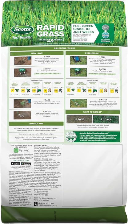 Scotts Turf Builder Rapid Grass Tall Fescue Mix, Combination Grass Seed and Fertilizer, Grows Green Grass in Just Weeks, 5.6 lbs.