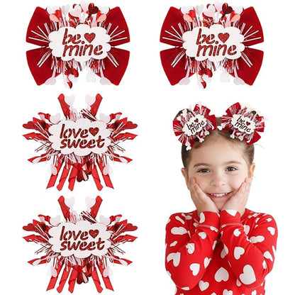 CN 4PCS Valentines Day Hair Bows for Girls Red Pink Love Heart Hair Clips Grosgrain Ribbon with Alligator Clips Hair Accessories for Kids Toddler Teens on Valentines Birthday