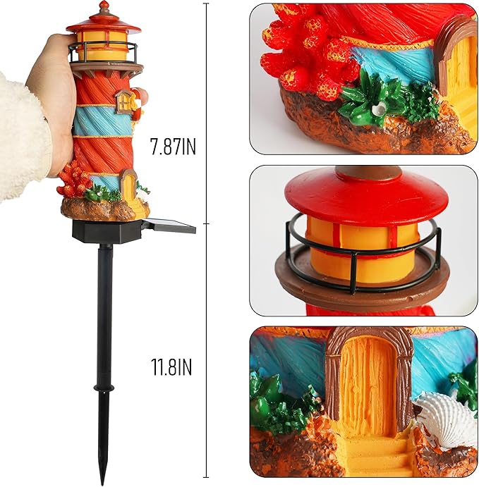 Dazzle Bright Miniature Lighthouse Pathway Decorative Lights, Solar Lights Outdoor Miniature Lighthouse Waterproof Garden Stake Light for Fairy Garden Pathway Lawn Yard Gifts Decoration