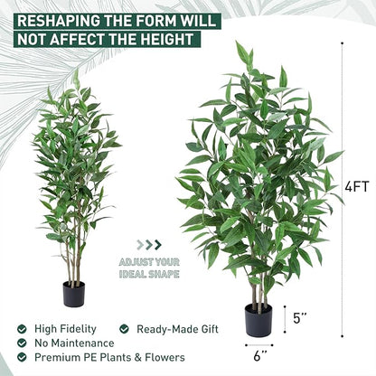 Artificial Eucalyptus Tree, 4ft Tall Fake Silk Plants with Pot, Lifelike Leave and Braches, Realistic Artificial Plants for Home Office Living Room Decor Indoor