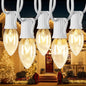 Minetom C9 Christmas String Lights Outdoor 50ft Vintage Christmas Tree Lights for Indoor Outdoor Roofline Patio Room Holiday Party Backyard Xmas Decoration, White Wire, 50+2 Bulbs
