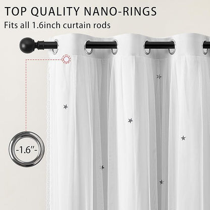 XiDi White Curtains for Girls Bedroom 84 Inches Long Blackout Nursery Curtains Double Layer with Sheer Overlay for Kids Toddler Princess Room Grommet Privacy Room Darkening Window Drapes 34 x 84 Inch