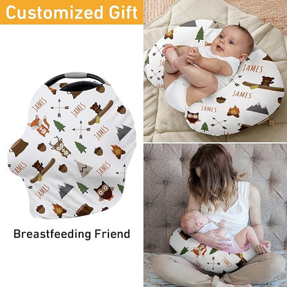 Personalised 7 in 1 Car Seat Cover for Girls and Boys - Multipurpose Breast Feeding Cover, White Owl Print Nursing Cover, Grocery Cart Cover - Birthday Gift for Babies(27"x29")
