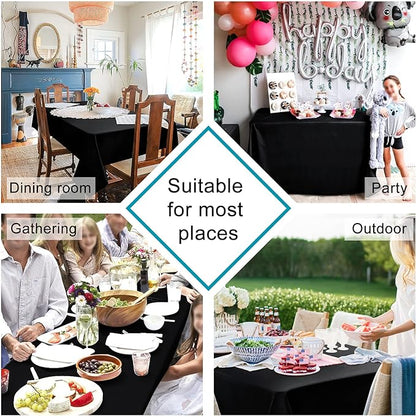 Hiasan Black Rectangle Tablecloth - Waterproof Spillproof and Wrinkle Resistant Washable Polyester Table Cloth for Dining Party, 90 x 90 inch