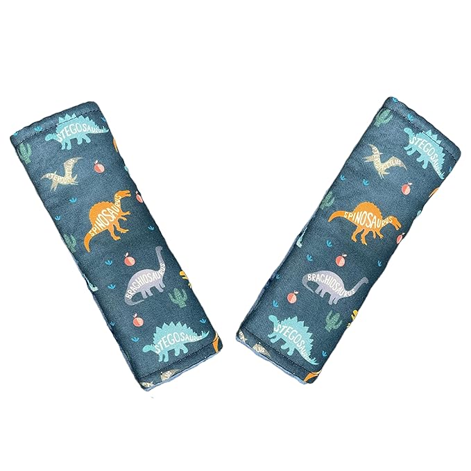Baby Car Seat Neck Cover, Car Seat Strap Cover, Seat Belt Cushions Pads, Shoulder Strap Protectors, Reversible Pram Harness Covers in Minky Dinosaur, Baby Neck Pad Protector