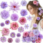 Leery 20 PCS Boho Flower Hair Clips for Women - Rose Hair Barrettes, Wedding Hairpins, Bridal Headpiece, Hawaiian Silk Floral Clips (Light purple)