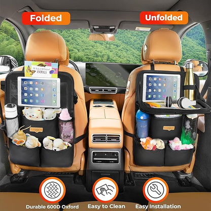 SURDOCA Backseat Car Organizer with Foldable Tray for Kids & Adults – NEW MODEL Seat Storage with Touchable Tablet Pocket, Roadtrip Essentials – Fits Most Vehicles