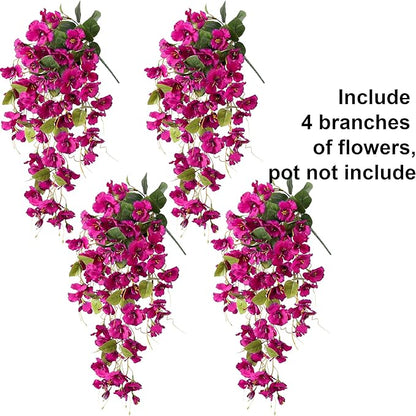 Artificial Hibiscus Fake Hanging Flowers Plants for Outdoors Spring Summer Decor, 4pcs Fuchsia Silk Hibiscus Long Trailing Vines UV Resistant Realistic Faux Flower for Outside Front Door Porch Patio