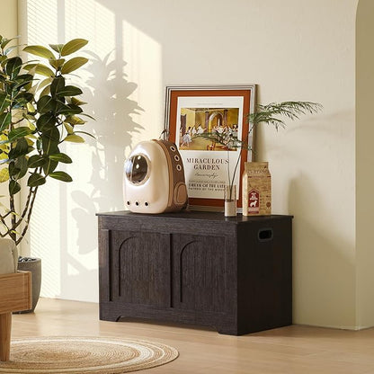 DINZI LVJ Storage Chest, 31.5”Wooden Toy Box with 2 Safety Hinges, Entryway Storage Bench with Flip-Top, Sturdy Storage Trunk for Living Room, Bedroom, Easy Assembly, Espresso