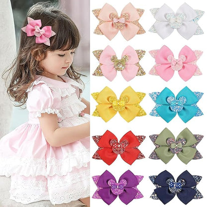 4 Inch Cute Mouse Ears Sequins Bows Hair Clips For Baby Girls, Toddler, Kids and Young Women Birthday Party Wedding Christmas Occasions Set of 2 (B- Black)