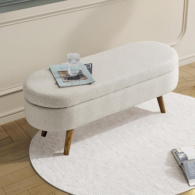 NicBex Ottoman Bench with Storage for Bedroom, 43.5" Upholstered End of Bed Bench with Rubber Wood Legs, Linen Storage Bench for Living Room or Entryway,