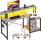 AODK Computer Desk, 48 Inch Gaming Desk with Led Lights & Power Outlet, Office Desk with Storage Shelves, Reversible Desk with Monitor Shelf & Headphone Hook, Grey Oak