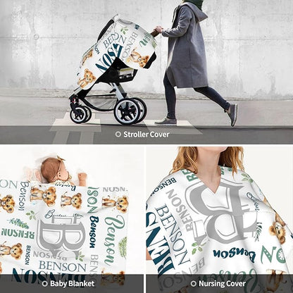 Personalized Winter Car Seat Covers for Babies with Name Lion Minky Baby Car Seat Cover for Boys Girls Custom Infant Carseat Covers Baby Blanket Nursing Cover Breastfeeding Scarf