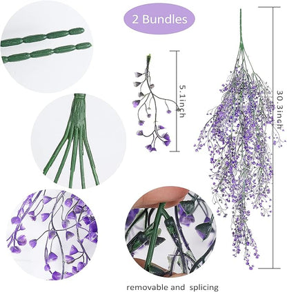 RECUTMS Vine Plant Fake 4 Pcs Ferns Plants Large Faux Artificial Hanging Plants Wall Plants Fake Ivy Room Decor Home Garden Wedding Party Indoor Outdoor Decorations(Purple 4P)