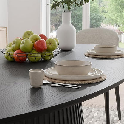 Casaphoria 67" Oval Dining Table, Modern Wood Kitchen Table with Cone Shaped Stripe Base for Living Room & Dining Room, Easy Assembly Farmhouse Furniture for 4-6, Black