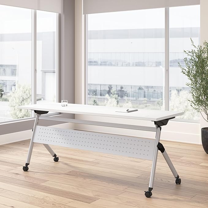 Bush Business Furniture Folding Training Table, 72 inch Desk, Commercial-Grade Bundle for Office or Classroom, Envision Collection, White