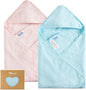 TILLYOU Muslin Hooded Baby Towels for Newborn 2 Pack, 32x32Inch Soft Baby Bath Towel Highly Absorbent for Newborn and Infant, Essential for Newborn Care, Light Pink and Blue