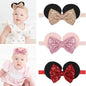3PCS Baby Girl Mouse Ears Thin Headbands with Sequin Bow, Soft Nylon Hairband, Theme Park Headwear, Hair Bow Headband for Toddler, Kids, Party Supplies