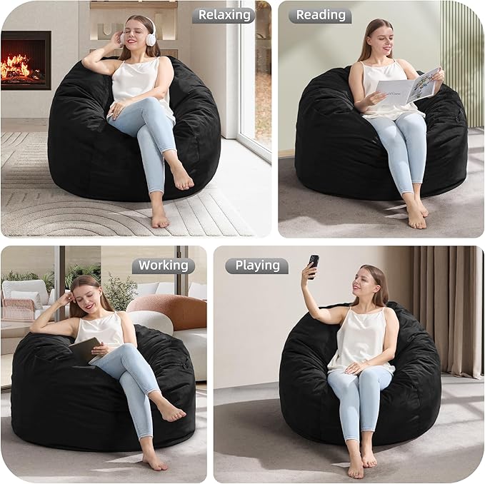 Hobestluk 3FT Bean Bag Chair Giant Bean Bag Chairs for Adults Large Bean Chairs with Removable Cover, Beanbag Chair with Filler, Adult Bean Bag Chairs for Living Room, Bedroom