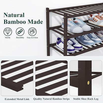 Smiry Shoe Rack, 2 Tier Thick Bamboo Shoe Organizer, Stackable Free Standing Wooden Shoe Storage Shelf for Closet, Entryway, Front Door Entrance, Brown